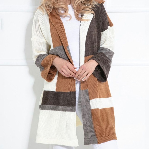 Fobya Women's Open Front Hooded Cardigan, Carmel - Picture 1 of 3